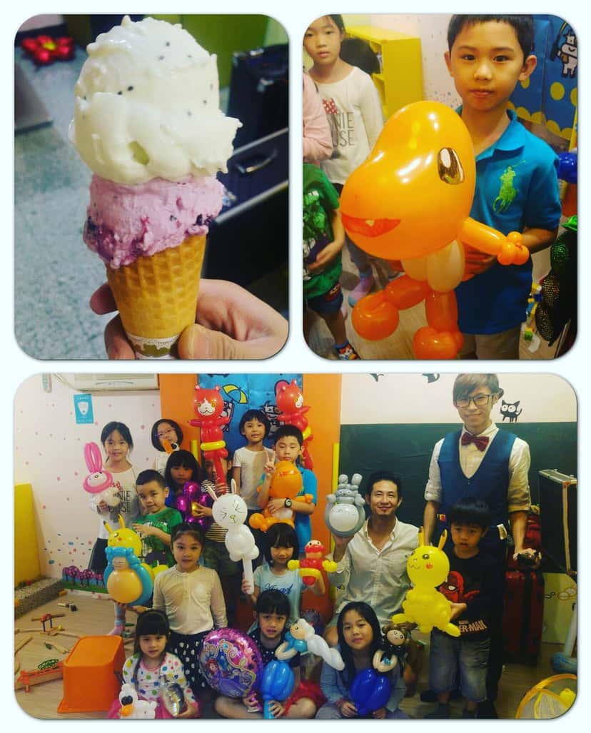 新北板橋兒童生日派對，手工冰淇淋、橘色恐龍氣球與小朋友大合照