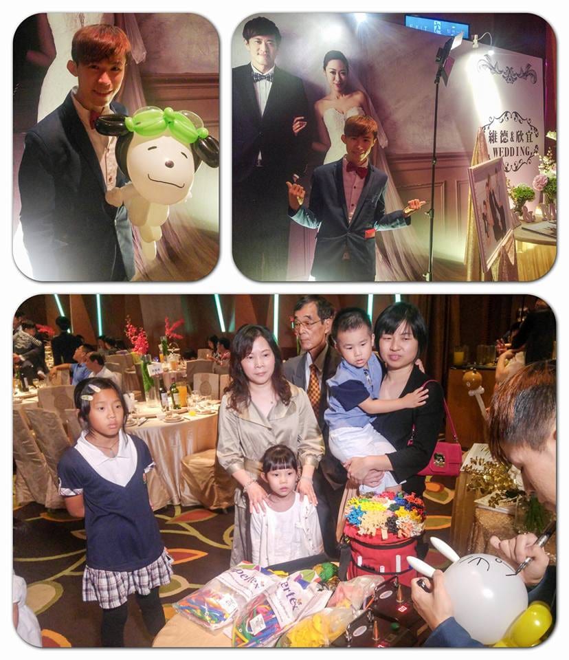 維德與欣宜喜宴現場折氣球,婚紗背板前的小綿羊造型氣球與賓客